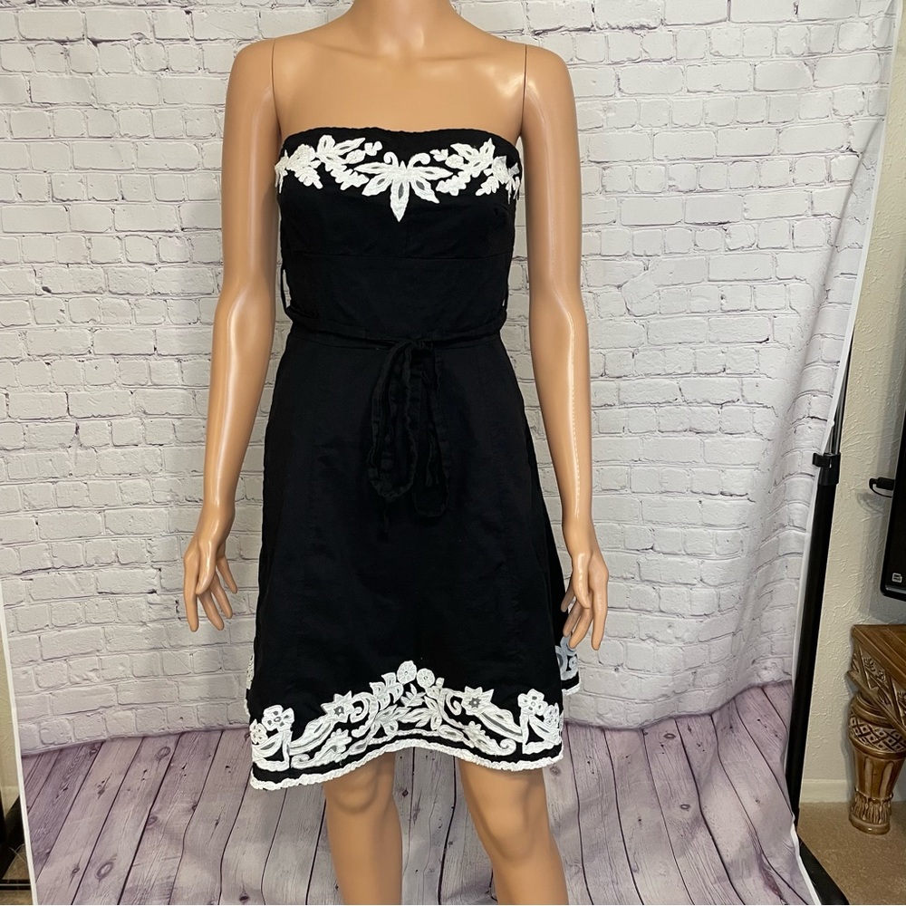 100% Cotton GUESS Jeans Strapless Black Dress w/ White Hem